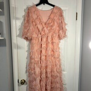 Pink Formal Dress with Ruffles & Star Pattern